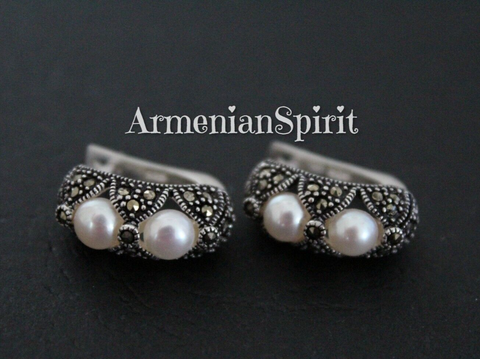 Earrings white lab pearl Sterling silver 925 jewelry