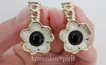 SET Ring earrings black onyx silver 925 gilded flower jewelry