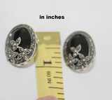 Where to buy oval small black earrings with floral design very close to earlobe in sterling silver.This is the work of Armenian jewelry makers who came up with a unique design and made these ring and earrings with attention to every detail. 