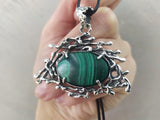 Very large pendant with oval malachite stripped gemstone sterling silver buy online.