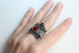 Ring square Silver 925 red lab garnet women Christmas