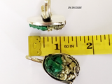 Set Sterling silver 925 Green malachite pyrite Earrings Ring