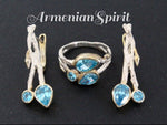 Set earrings ring Silver 925 blue