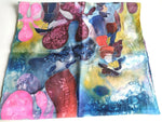 Silk scarf hand painted long Multicolor pink blue Women gift NEW