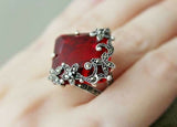 Silver 925 ring Red topaz Marcasite