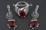 Ring earrings silver 925 Marcasite red topaz