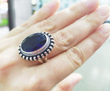 Buy vintage silver ring for woman with oval transparent gem.