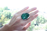 Set Silver 925 Earrings Ring Green Malachite