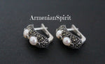 Earrings white lab pearl Sterling silver 925 jewelry