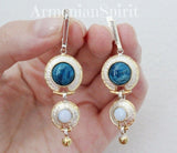 SET Ring earrings chrysocolla moonstone Silver 925 gilded