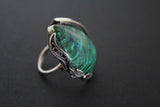 Set Silver 925 Earrings Ring Green Malachite