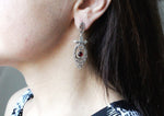 SET Ring earring red quartz silver 925 filigree