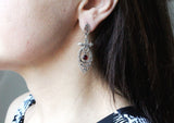 SET Ring earring red quartz silver 925 filigree