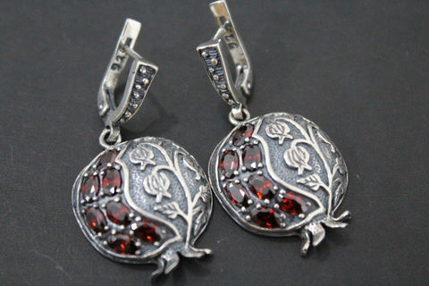 Pomegranate Silver 925 earrings zircon