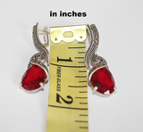 SET Ring Earrings Red topaz Silver 925 Marcasite