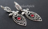 SET Ring earring red quartz silver 925 filigree