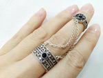 Ring Full finger adjustable Sterling Silver 925 onyx NEW