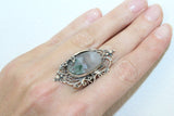 Set Silver 925 Earrings Ring Green moss agate