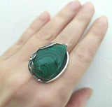 Silver 925 Earrings Ring Malachite