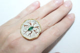 Ring flower gold plated Silver 925 green zircon