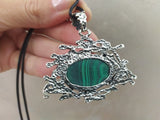 Earrings ring pendant Sterling silver 925 green malachite