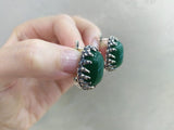 Silver 925 Earrings Ring green jade