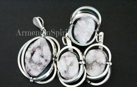 Silver 925 Ring Earring Pendant chalcedony