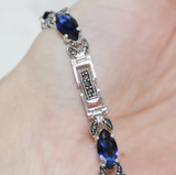 Silver 925 Bracelet Marcasite Blue topaz