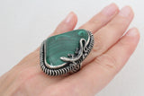 Silver 925 earrings ring lizard malachite