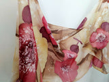 Silk scarf hand painted Women gift Beige Pale Burgundy long NEW