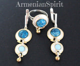 SET Ring earrings chrysocolla moonstone Silver 925 gilded