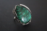 Set Silver 925 Earrings Ring Green Malachite