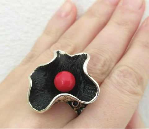 Ring flower Silver 925 coral