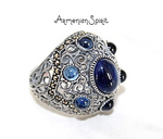 Silver 925 Ring Blue quartz Dome multi stone