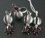 Silver 925 Pomegranate earring ring pendant chain Garnet