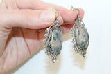 Set Silver 925 Earrings Ring Green moss agate