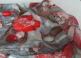 Silk scarf hand painted Gray Red flowers long scarves women NEW