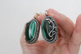 Silver 925 earrings ring lizard malachite