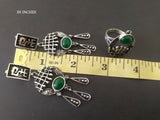 Set earrings ring Silver 925 Green jade