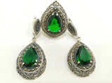 Set ring and earrings Silver 925 Green topaz