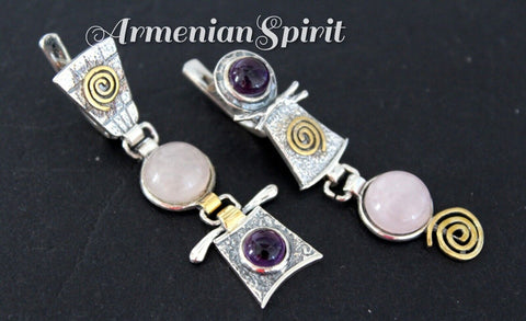 Earrings silver 925 amethyst Gold plated Armenian Spirit