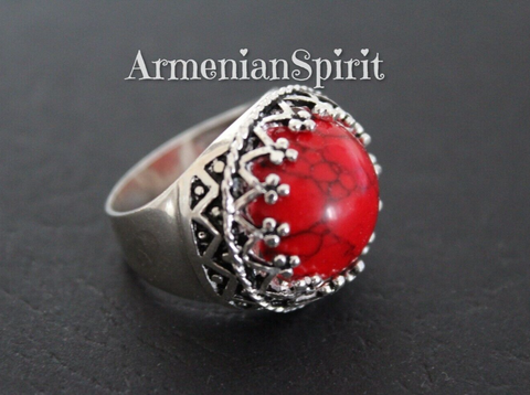 Silver 925 Ring Red lab coral