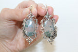 Set Silver 925 Earrings Ring Green moss agate