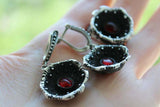 Silver 925 Earrings Black poppies