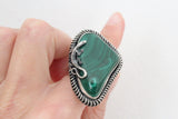 Silver 925 earrings ring lizard malachite