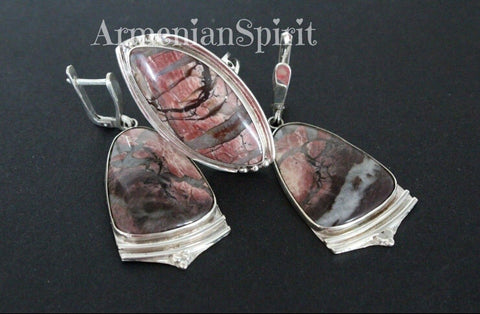 Set jewelry Earrings Ring silver 925 jasper