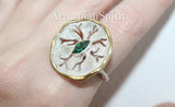 Ring flower gold plated Silver 925 green zircon