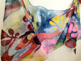 Silk scarf hand painted long Multicolor pink blue Women gift NEW