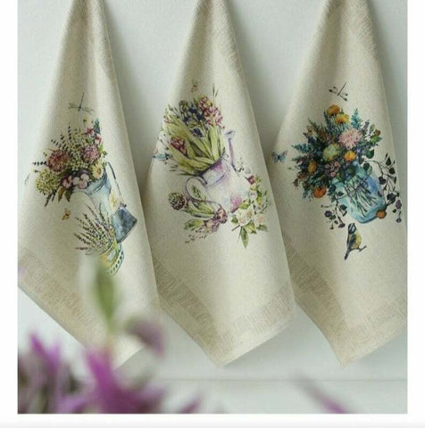 Set 3 Kitchen tea towels linen cotton NEW