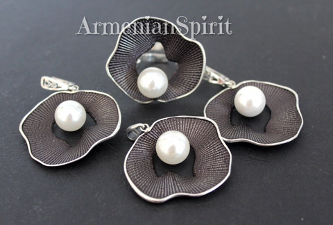 Ring earrings pendant silver 925 White pearl